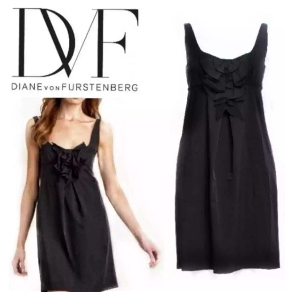 Diane von Furstenburg Adalina Ruffle Front Cocktail Dress, Black, Size 6